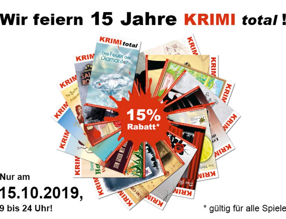 Wir feiern: 15 Jahre KRIMI total – 15 % Rabatt