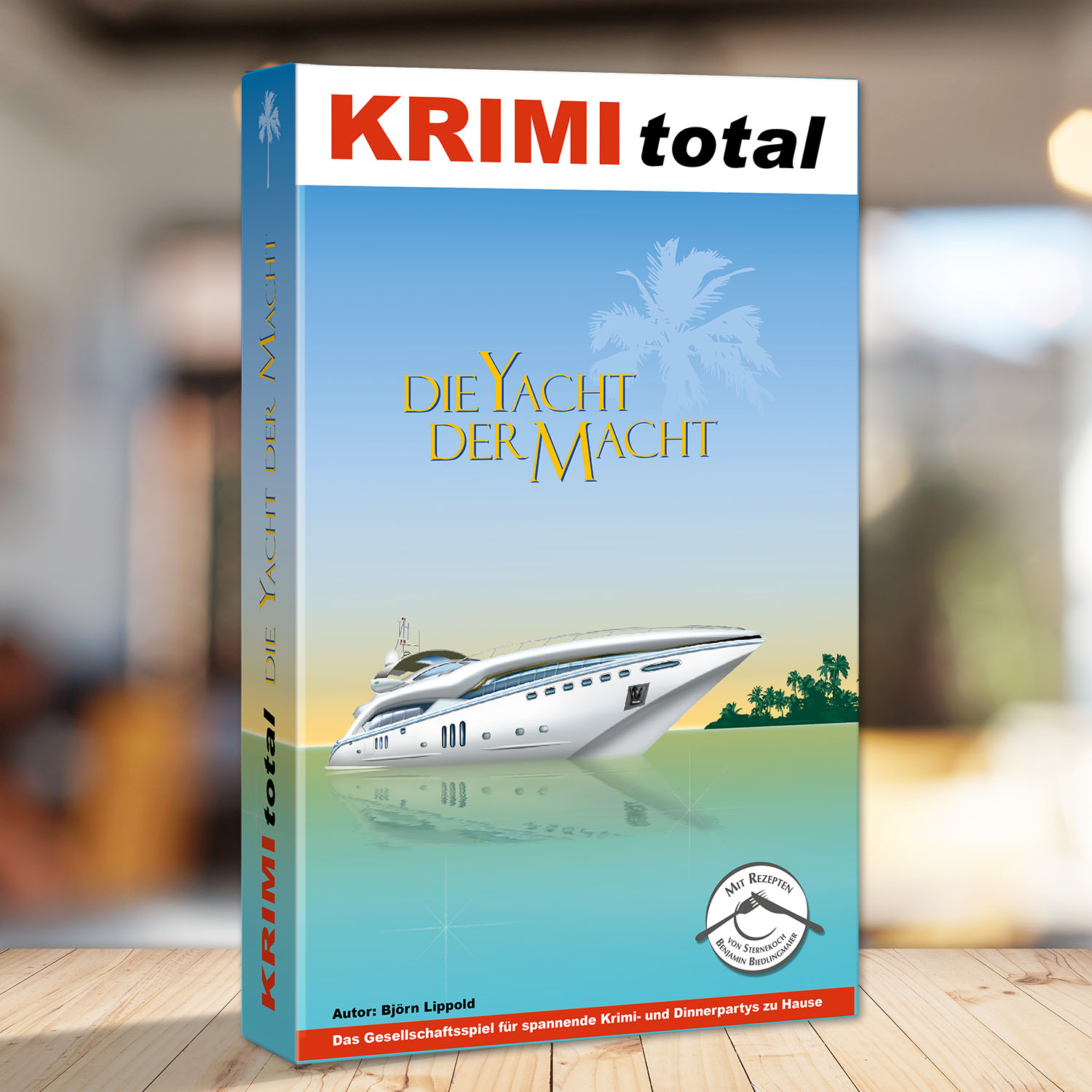 Abbildung eines Spielkartons des Krimispiels "KRIMI total - Die Yacht der Macht"