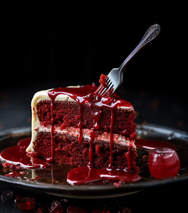 Red Velvet Cake Geburtstagskuchen, von dem Blut heruntertropft