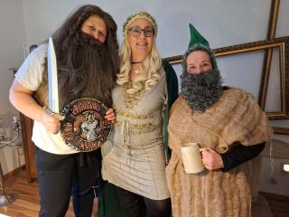 Borkas (Barbar), Nimuel (Elfe) und Grummbart (Zwerg)