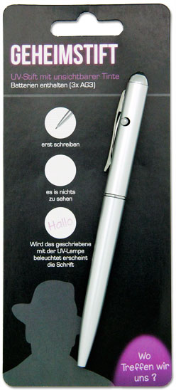 Geheimstift (Kugelschreiber mit unsichtbarer Tinte) in Verpackung